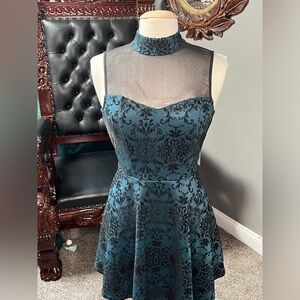 Green brocade mini dress
